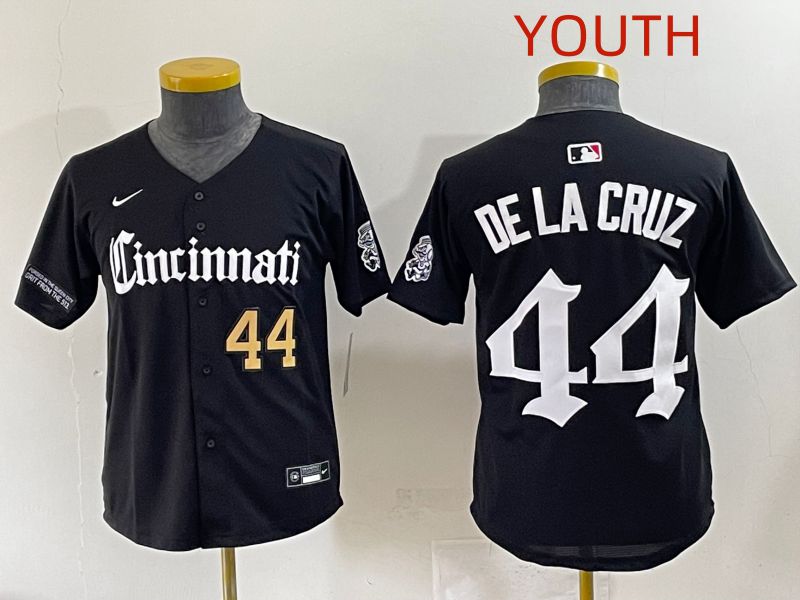 Youth 2025 Cincinnati Reds #44 De La Cruz Black Five generations Joint Name Nike MLB Jersey style 4